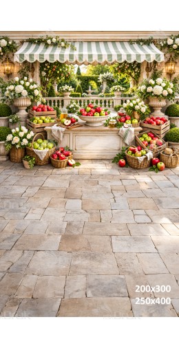 Tło fotograficzne „Elegancki ogród z jabłkami i klasycznym straganem” | 4016